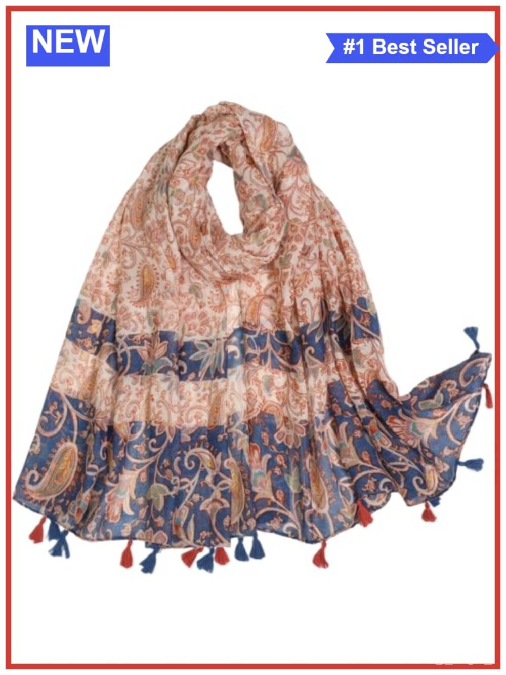 Boho Floral Lightweight Polyester Scarf Shawl Wrap with Fringe
